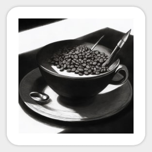 Coffee Vintage Monochrome Pointillism Cup Beans Sticker